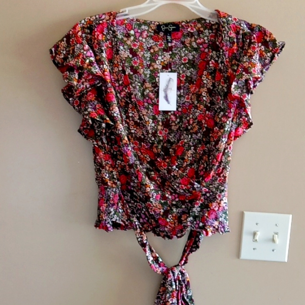 Floral Ruffle Wrap Top - Picture 1 of 4